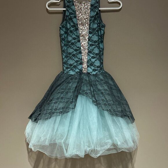 Revolution Dance Costume Tute Sequins Body suit Tulle Greyish Light Blue - Picture 1 of 8